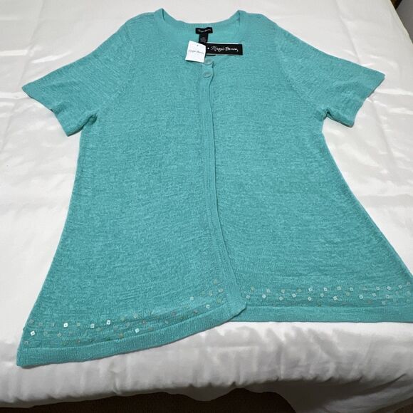 NWT Maggie Barnes Cardigan Duster Sweater Top Plus Size 2X 22/24 Sea Green Aqua - Picture 6 of 15